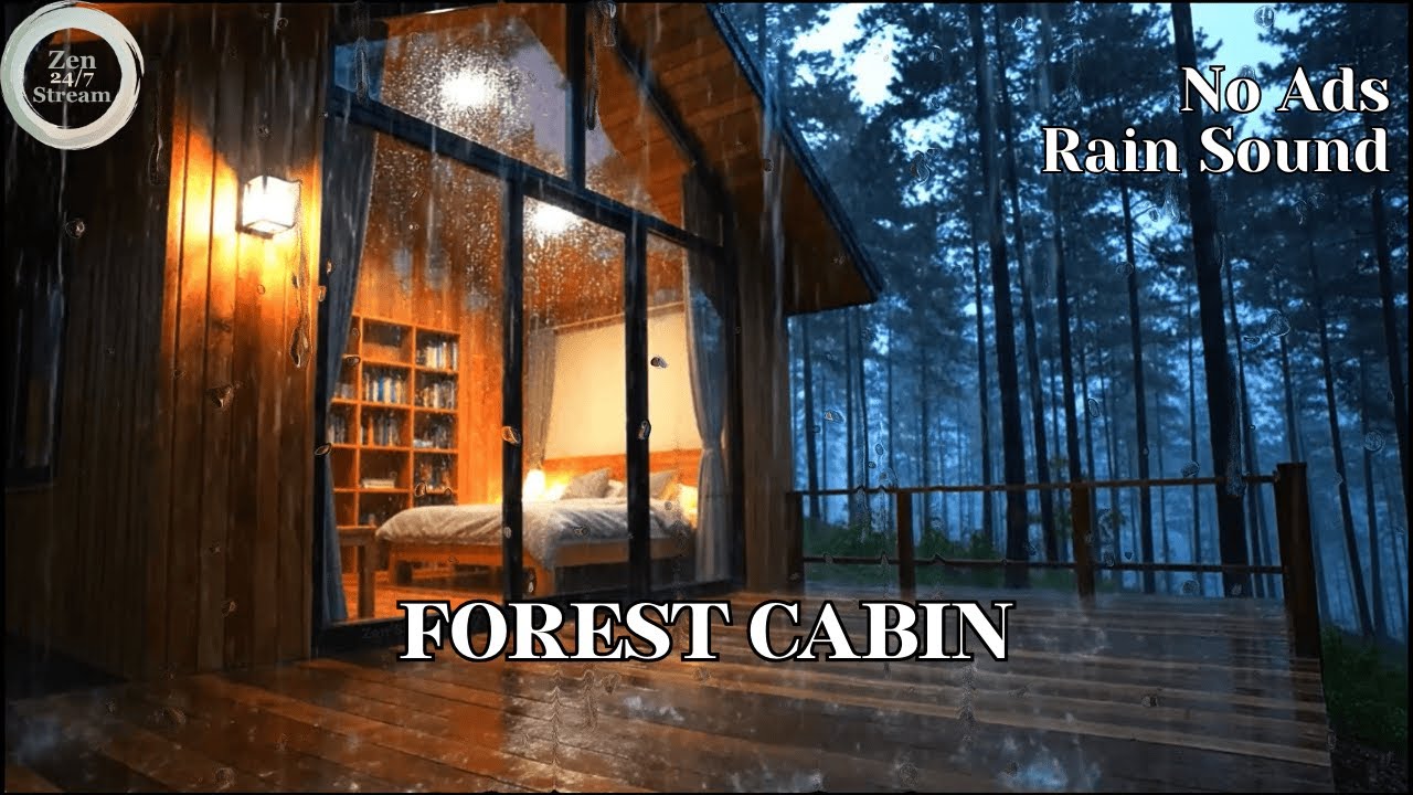 NO ADS Cozy Forest Cabin Rain & Distant Thunder | Sleep, Study, Relax. #sleepaid #rainsound