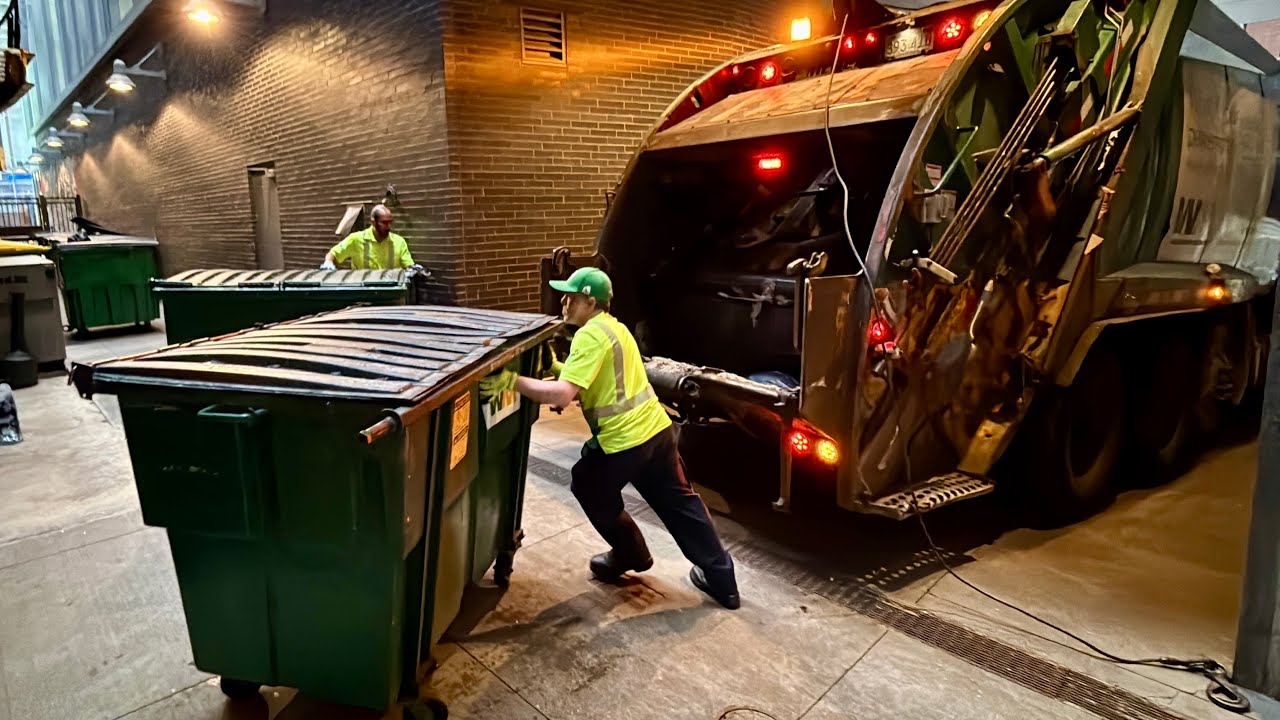Moxy Hotel Boston — Waste Management rear loader vs. very heavy dumpsters