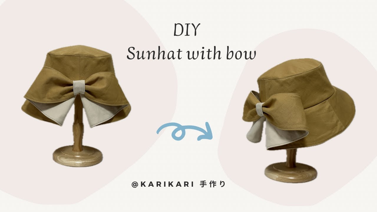How to make Cute Bucket hat with bow | Hat drawing & sewing tutorial | 蝶ネクタイ帽子の作り方👒 かわいいバケットハット