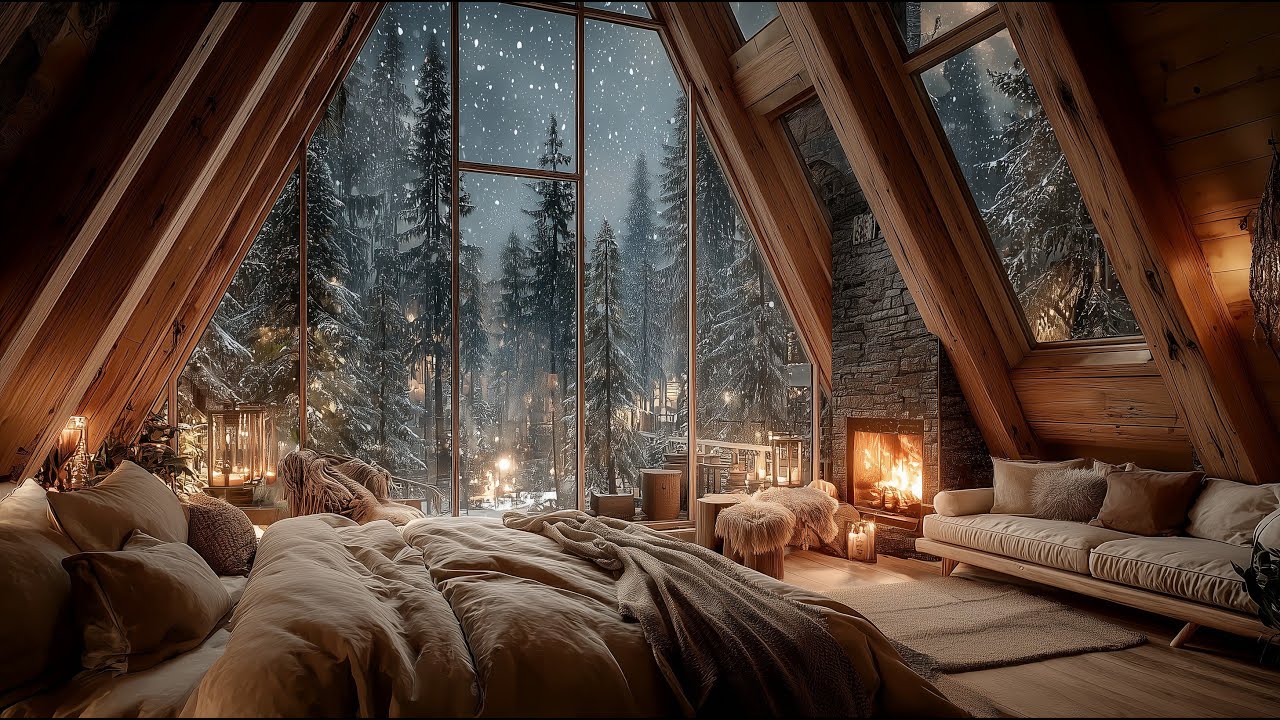 Cozy Fireplace Ambience 🔥 Crackling Fire & Gentle Snow | Relax & Unwind | 3 Hours (4K)