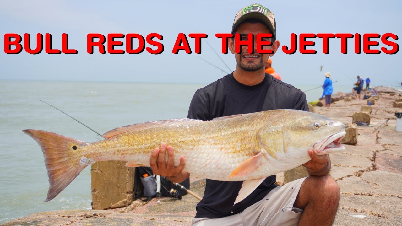 CATCHING a BULL REDFISH at SOUTH PADRE ISLAND JETTIES