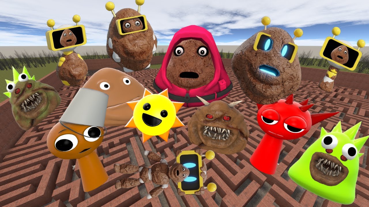 I FOUNF ALL NORMAL 3D POU BOU'S REVENGE Monsters VS FIRE Mr SUN SPRUNKI PHASE in BIG LABIRINTH in Ga