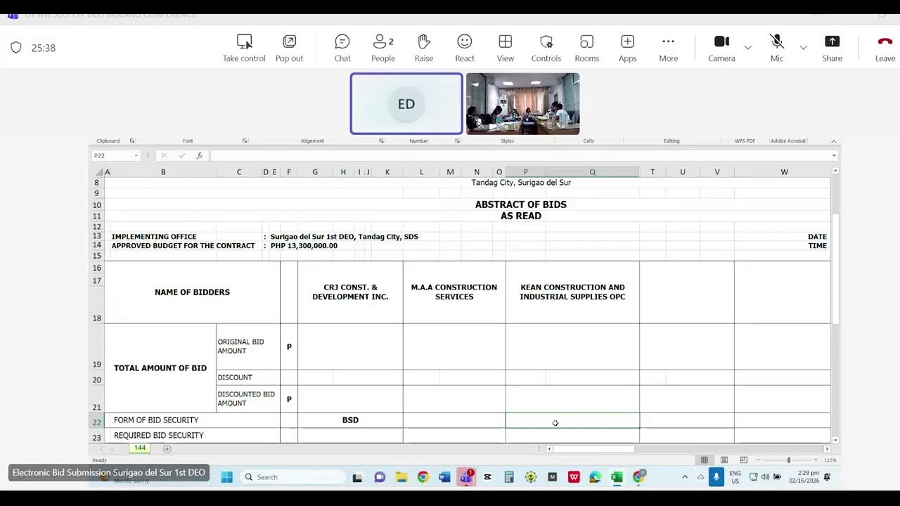 Procurement Livestream for DPWH Surigao del Sur 1st DEO on February 16, 2026