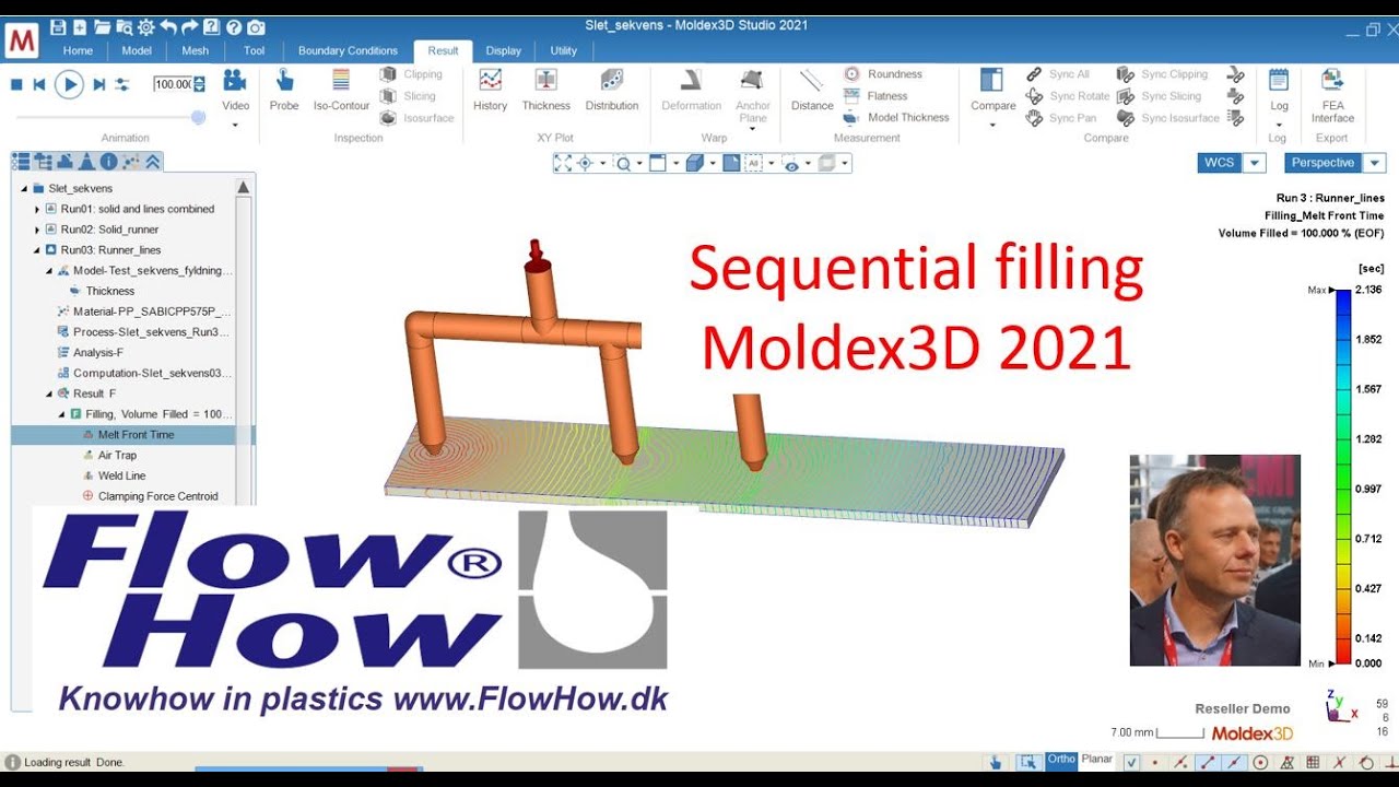 Sequential filling of plastic parts for injection moulding simulation Moldex3D 2021