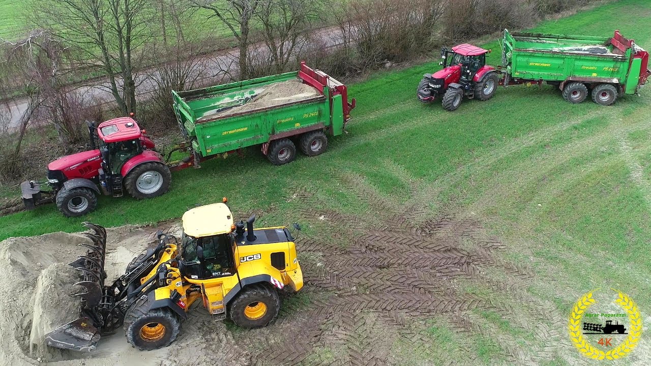 3 X Case IH mit Strautmann Streublitz 2401 / Magnum 290, Puma 220, 230 / Kalkstreuen 2019