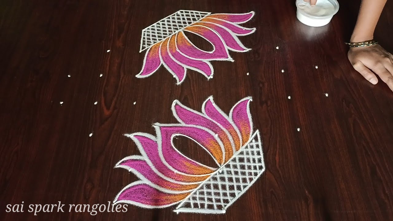 Diwali 2023 Lotus with deepam rangoli | creative vilaku kolam | flower rangoli @saisparkrangolies