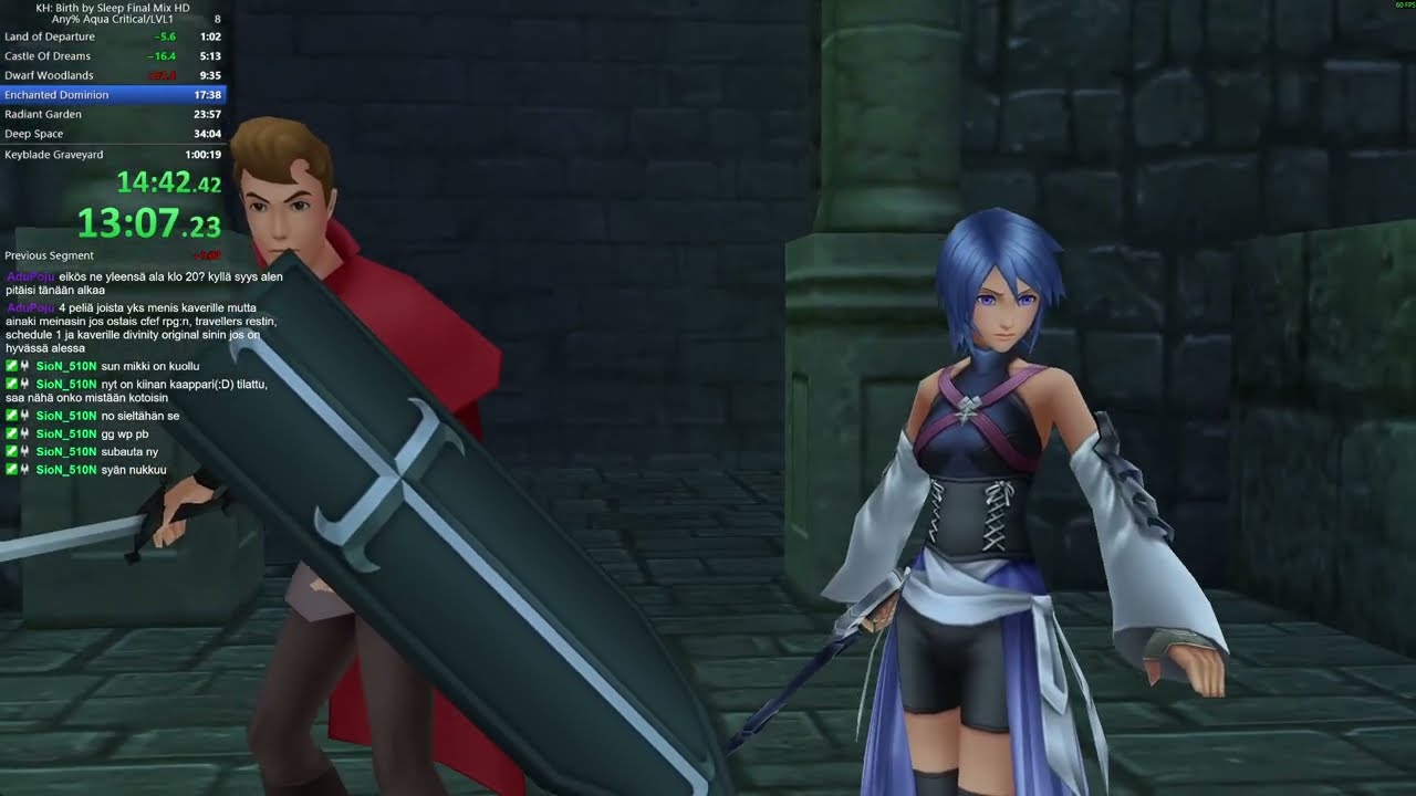 Kingdom Hearts Birth By Sleep Final Mix HD Any% Aqua Critical/LVL1 Speedrun in 52:52 IGT / 58:07 RTA