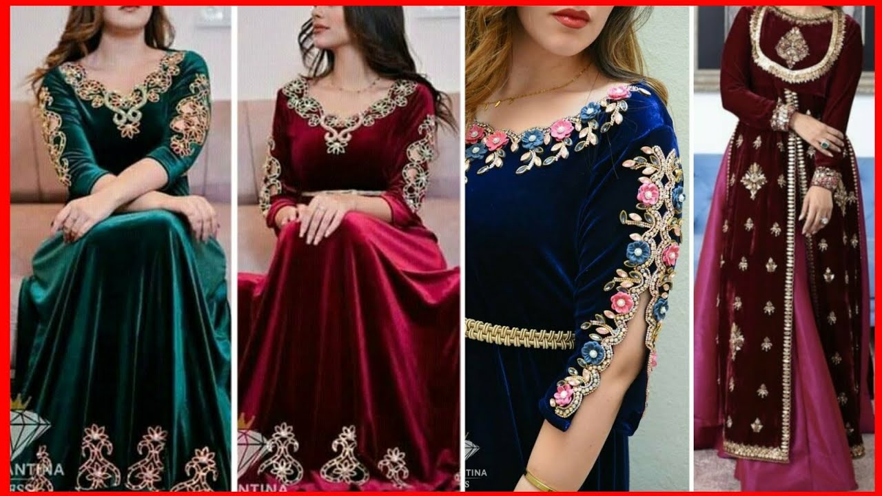 Latest Velvet Long Frock Design // Most Beautiful Velvet Gown Designing Ideas.