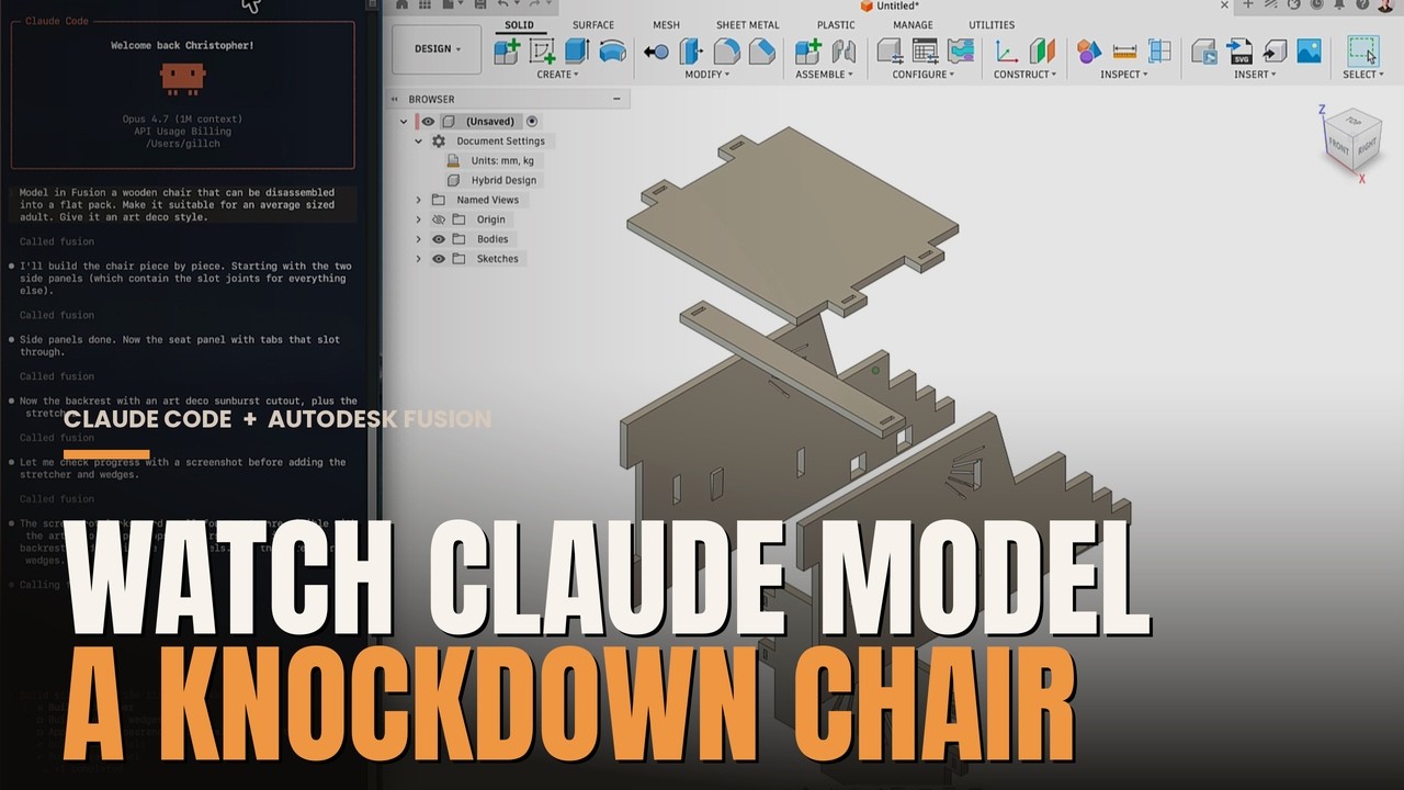 Смотрите, как Claude моделирует разборный стул в Autodesk Fusion