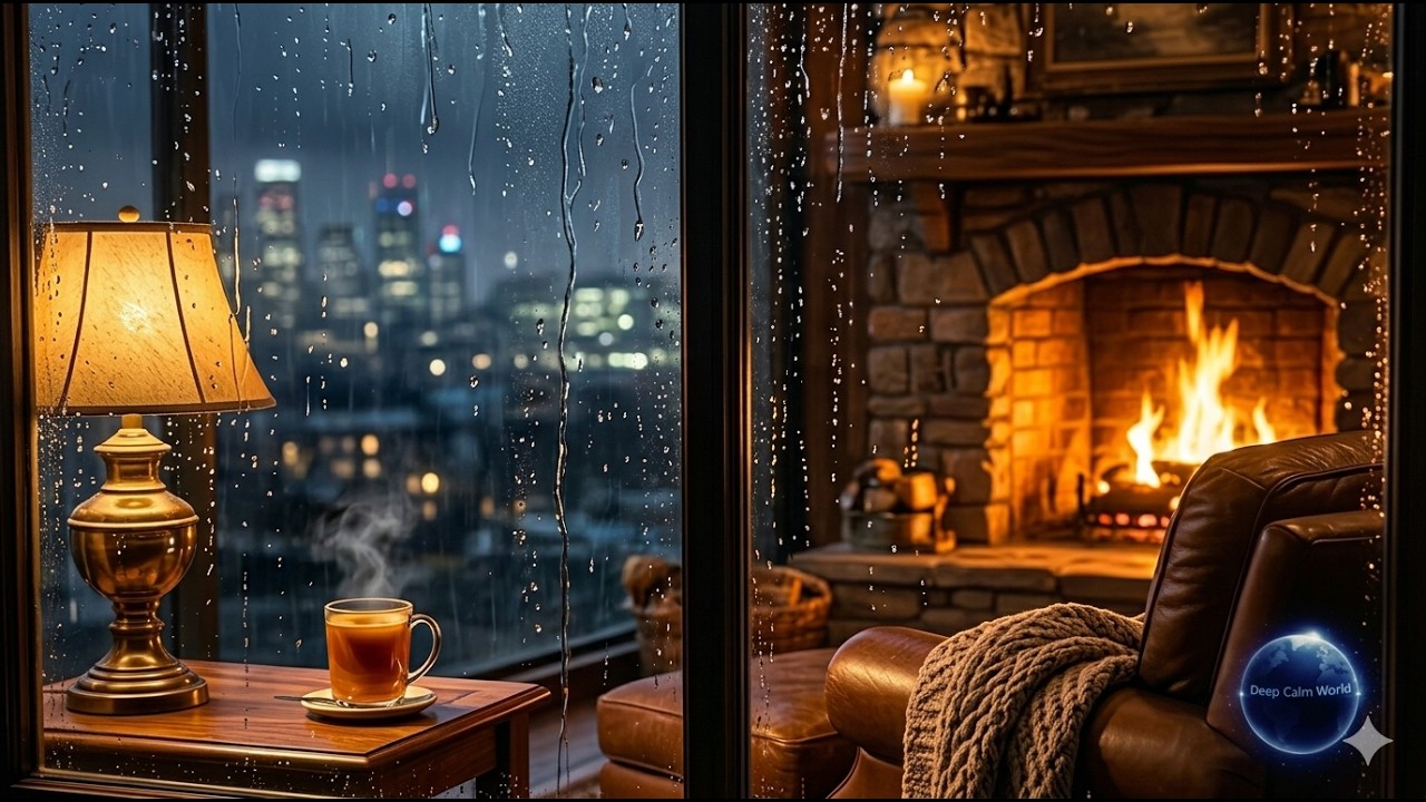 Rain on Window & Fireplace 🔥 Cozy Cabin Ambience for Deep Sleep (3 Hours). No ads