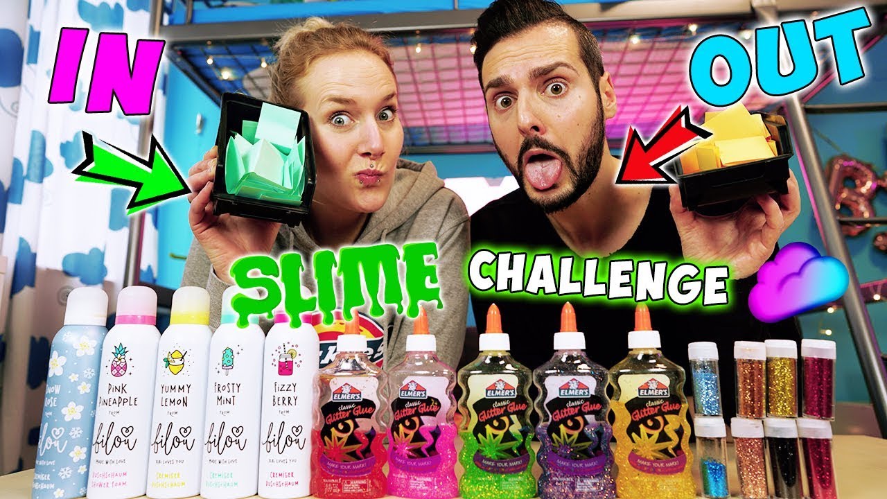 IN or OUT SLIME POINT SPIEL CHALLENGE! Private Fragen an Kaan & Nina! Käse Slime VS. Erdbeer Schleim