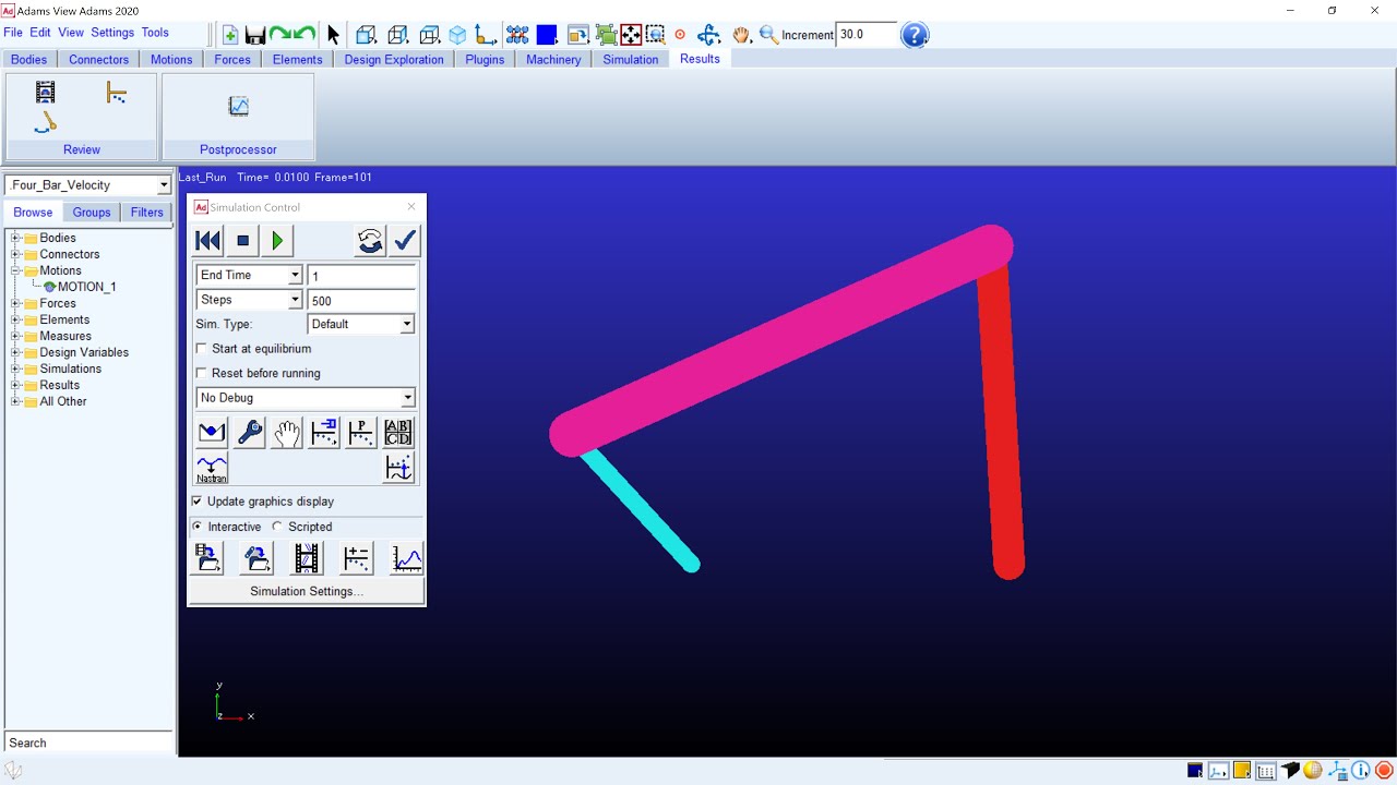 MSC Adams | Example 8: Four Bar Velocity