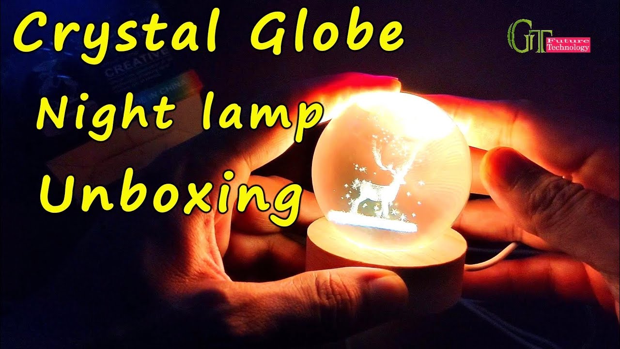 Crystal globe LED night lamp unboxing | glowing crystal ball with wooden base | 3D night lamp review