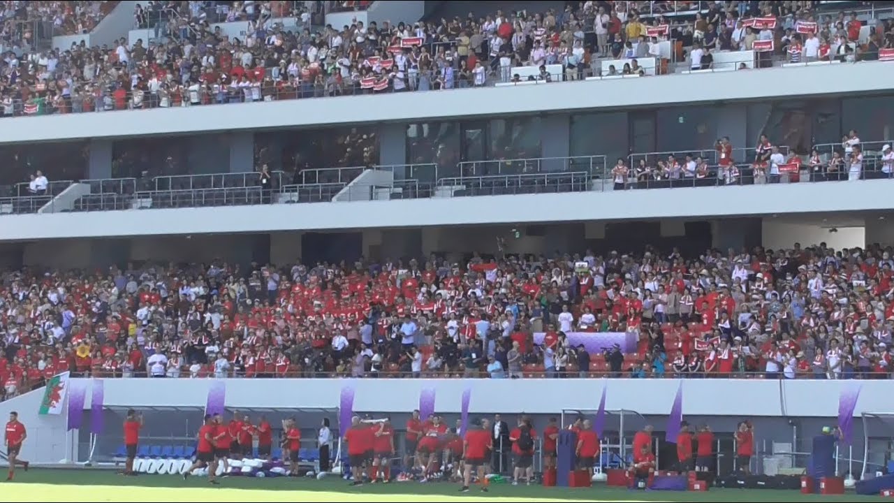 ラグビー ウェールズ代表 公開練習（@北九州）におけるウェールズ国歌での選手迎え入れ