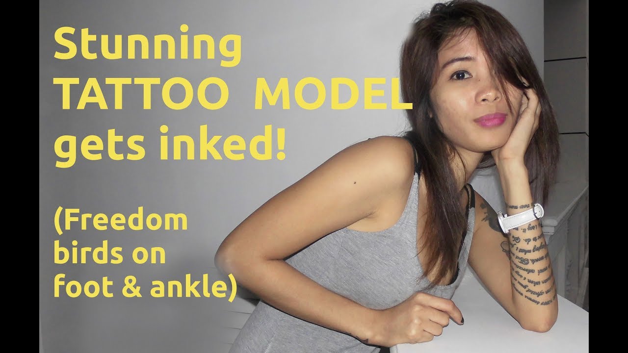 Tattoo Model Gets Foot and Ankle Tattoo with Feathers & Birds