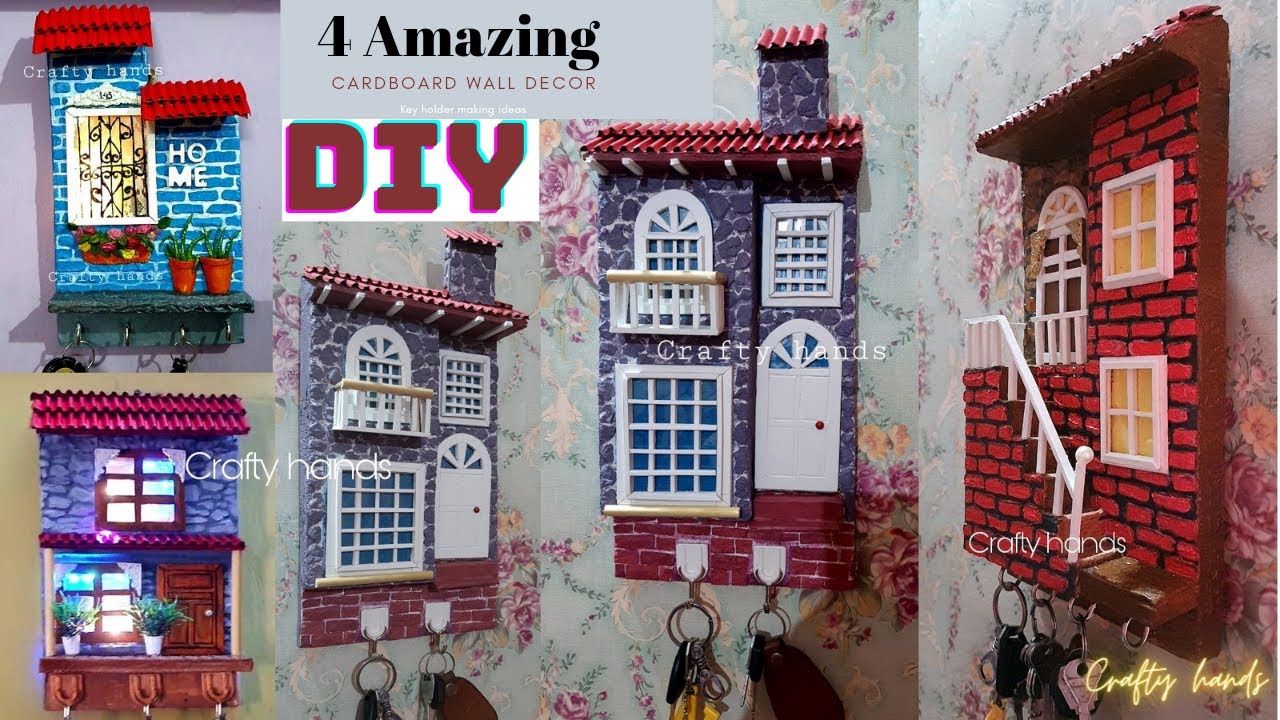 Four amazing key holder making idea at home | cardboard craft idea | diy key holder | crafty hands