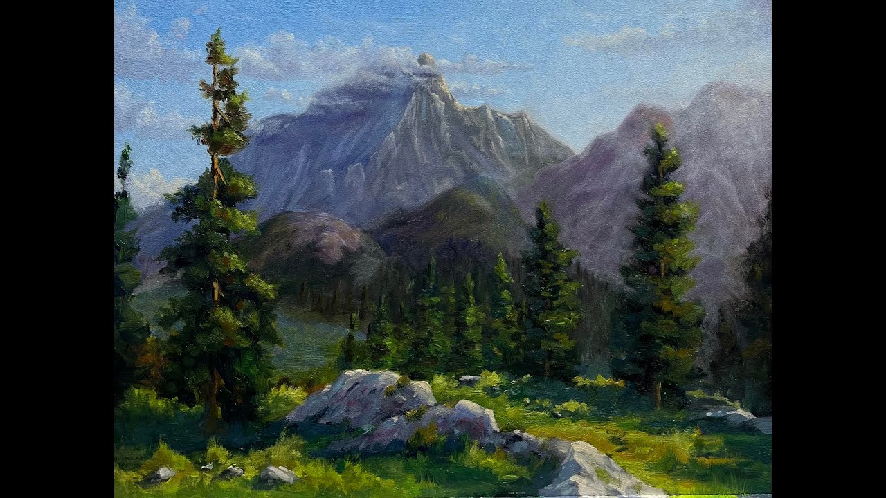 How to paint mountains and pine trees full tutoral in 2 parts 2/2 painting