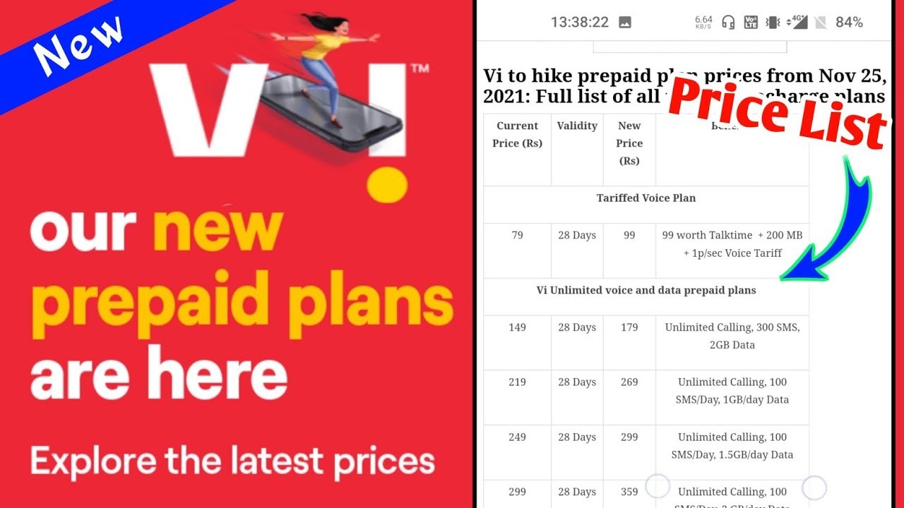 Vi New Prepaid Plan 2021 List // vodafone + idea new prepaid richarge plan !