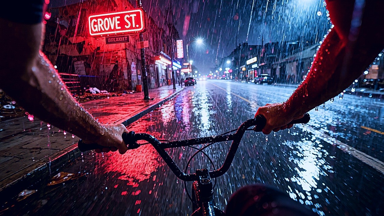 Cycling Home in Heavy Rain 🌧️ 10 Hours City Ambience (Sleep)