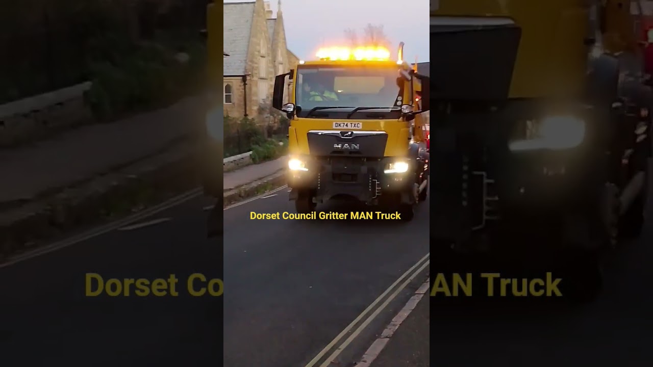 Dorset Council Gritter(74 reg MAN Truck) gritting West St B3157 in the village of Abbotsbury, Dorset