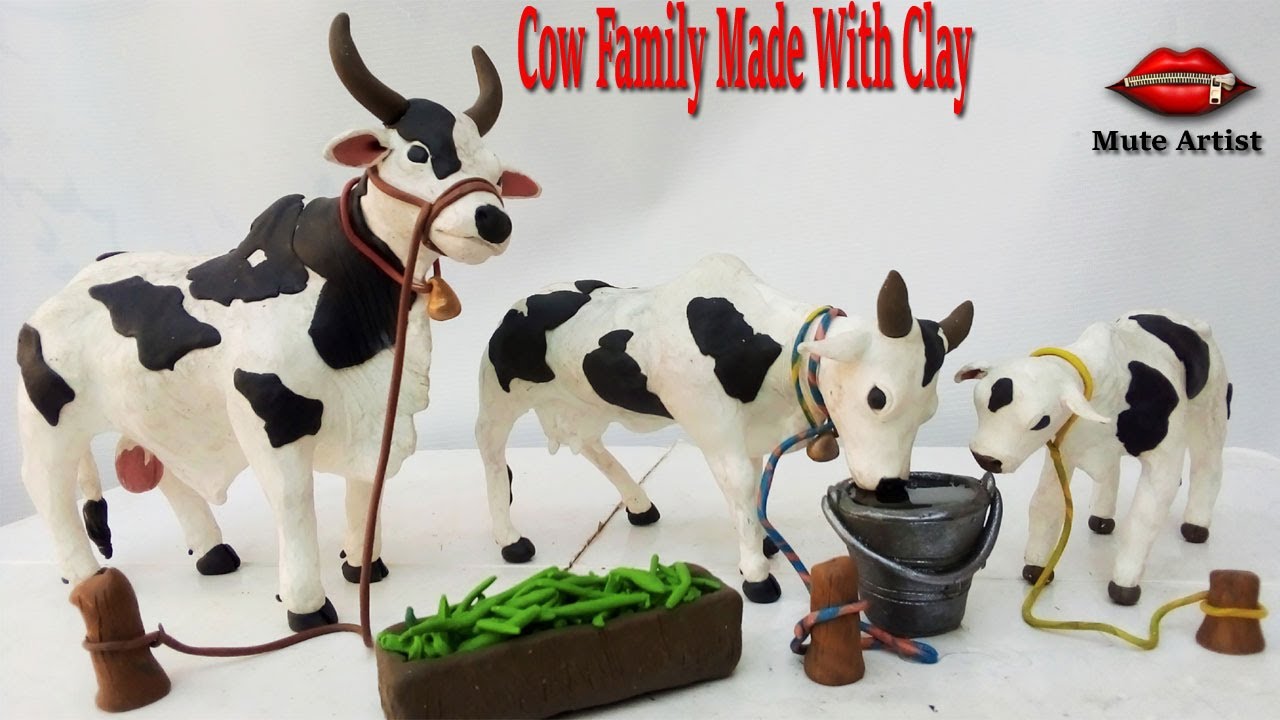 Sculpting clay: Making Cow Family with clay | Clay Animals Art | Making Cow Family With Clay |