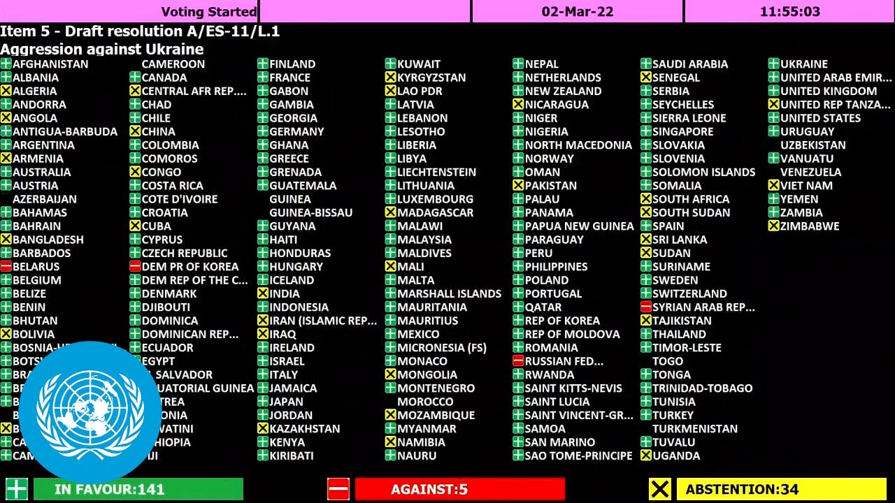 General Assembly vote on Ukraine | United Nations (2 March 2022)