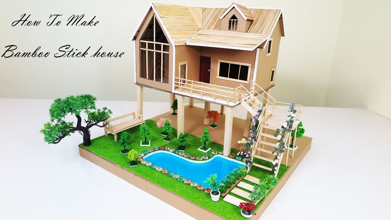 Building A Beautiful Cottage House From Bamboo Stick & Cardboard - Dreamhouse - school project #5