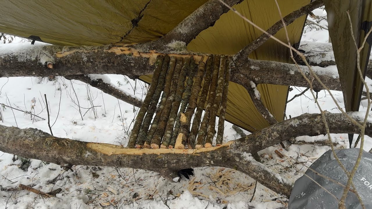 Surviving freezing temperatures, baltic winter, shashlik over the fire #bushcraft #survival #winter 