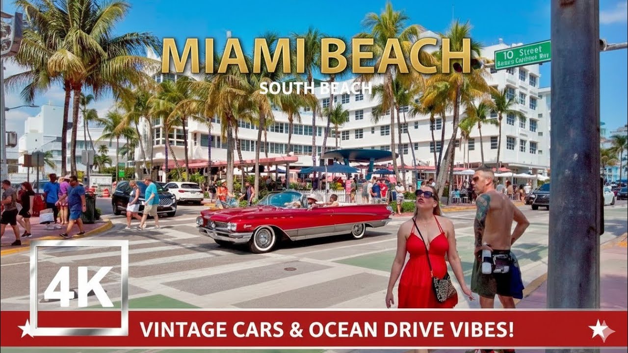 4K Miami Beach Walking - Vice City - South Beach - Ocean Drive - Florida - Binaural - HDR - USA