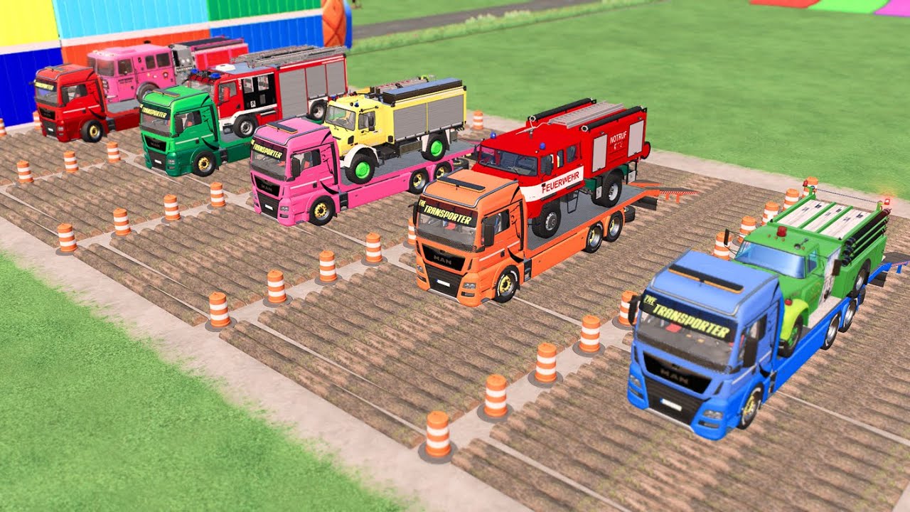 TRANSPORTING FIRE TRUCK, GARBAGE TRUCK & BIG TRUCKS by MAN TRANSPORTER! Farming Simulator 22