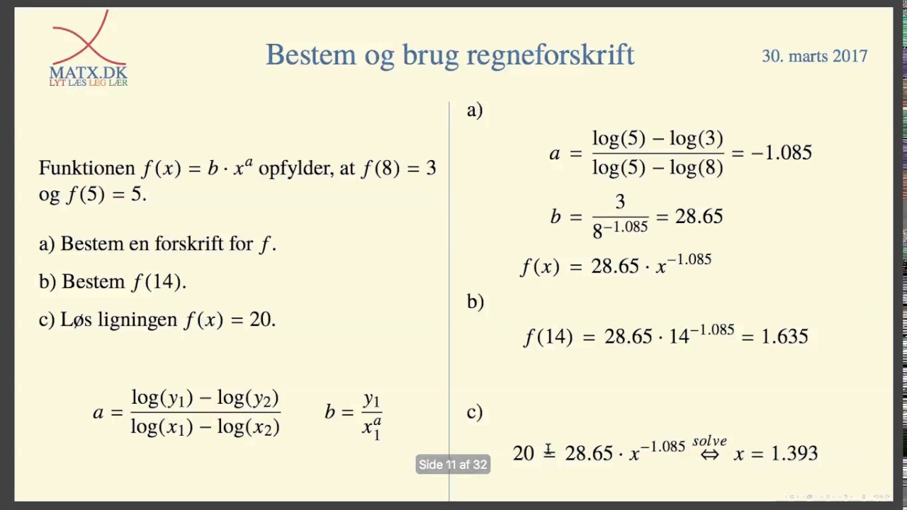 Potensfunktion - Bestem og brug forskrift