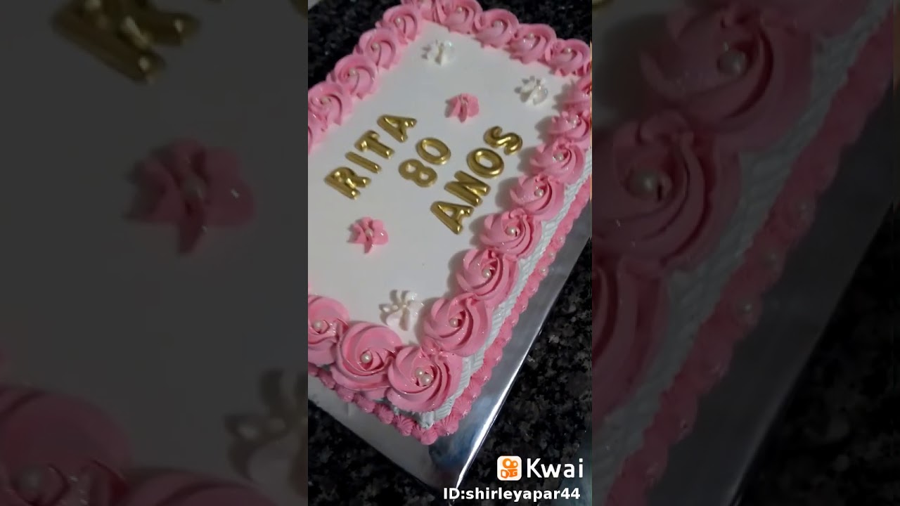 bolo de 80 anos rosa com dourado