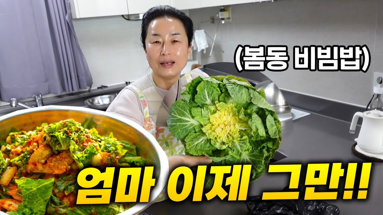 엄마가 봄동비빔밥에 빠졌습니다 엄마 나물은 그만 넣으시라고요!!