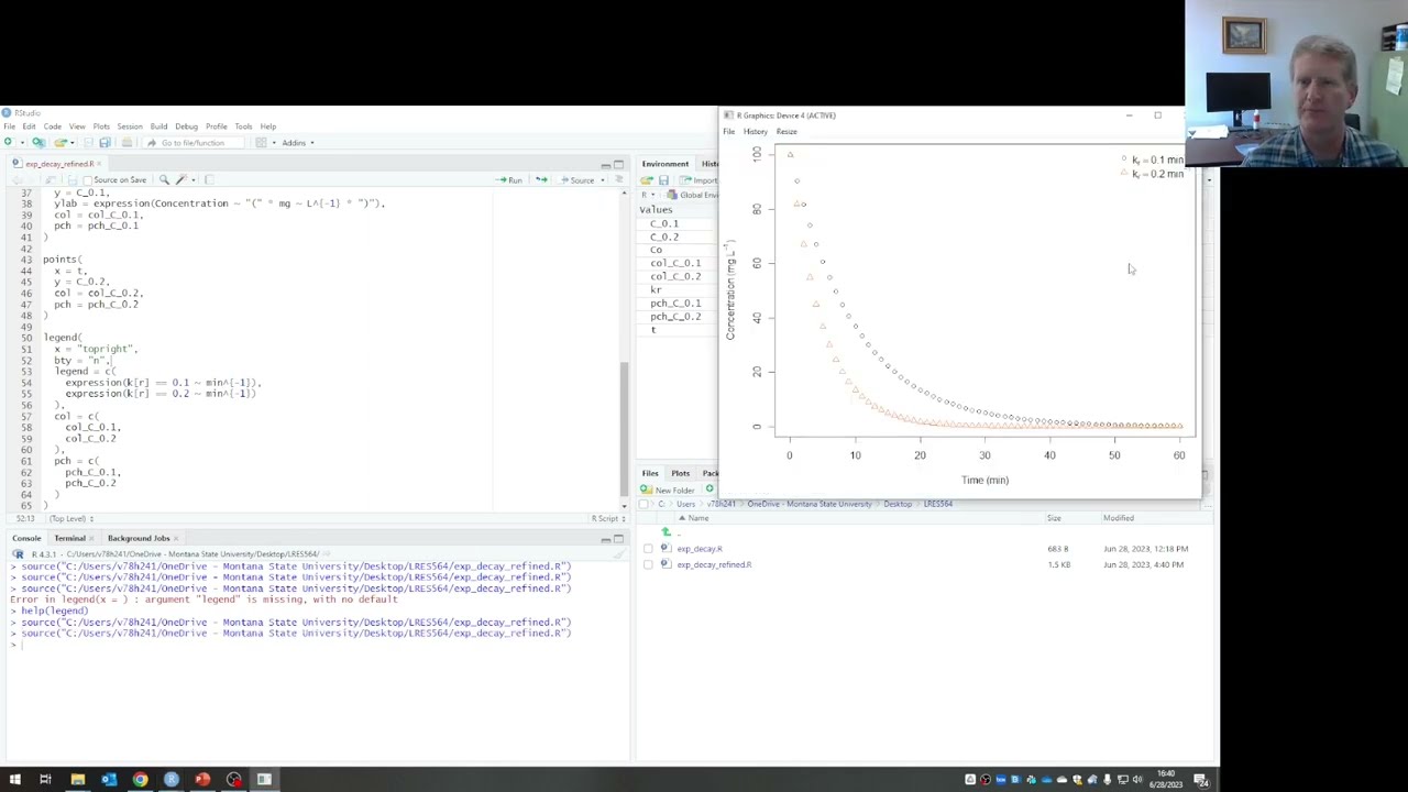 Fun of Env Mon: Visually comparing different exponential decay curves in R v20230628