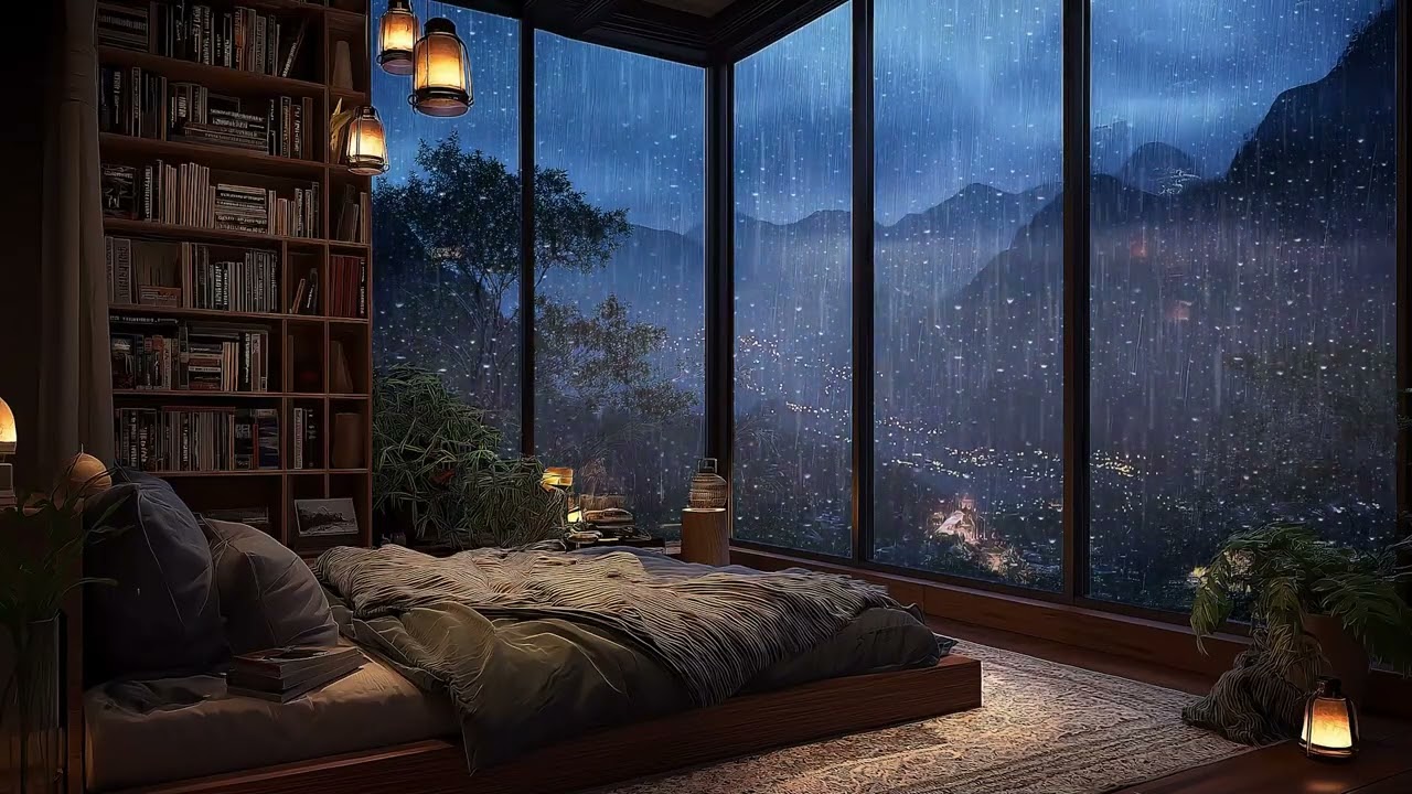 Soft Rain on the Window 🌧️ Cozy Fireplace ASMR for Deep Sleep (3 Hours)