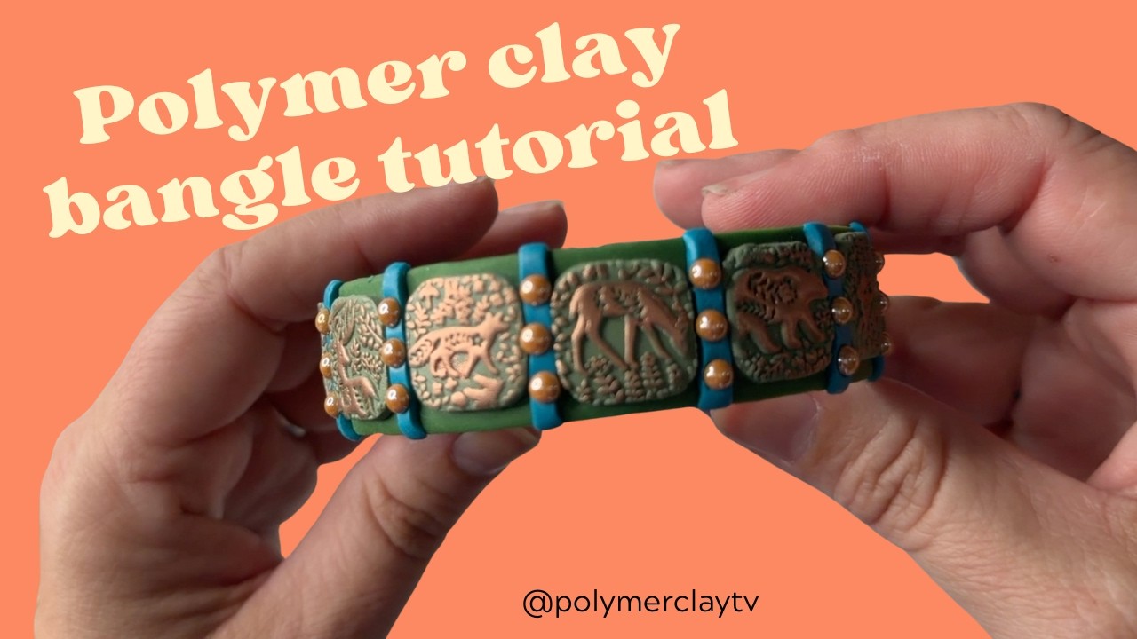 Polymer Clay Ideas for Beginners - Make a bangle on a bracelet blank using woodland stamped motifs