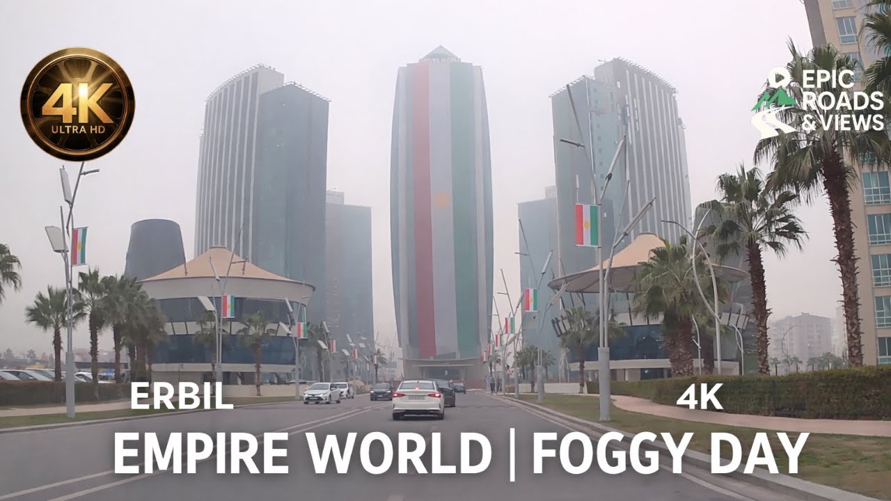 Foggy Day Drive in Empire World Erbil | Cinematic 4K City Atmosphere