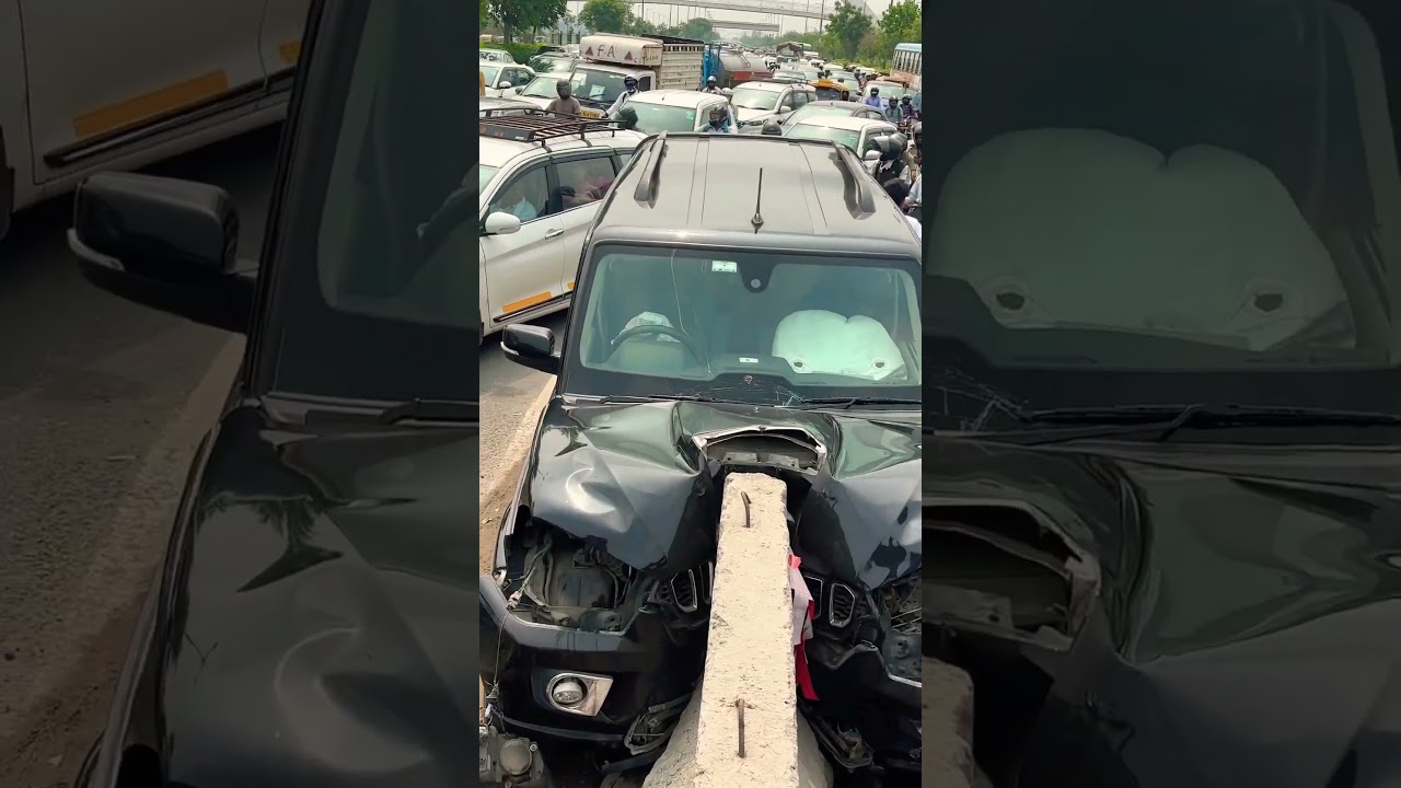 Scorpio accident ￼Delhi 😱😱😱 #automobile #scorio #scorpio #tata #accidentnews #thar #car #mahindra