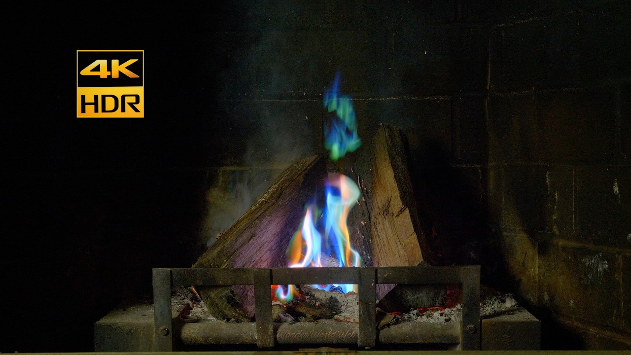 Color Flames Real Wood Burning Fireplace 🔥 In Real Time With Relaxing Sounds 4K HDR #20260216