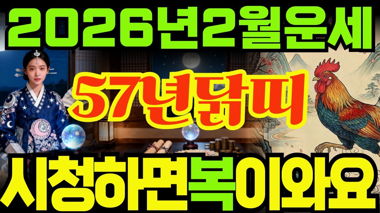 [57년닭띠26년2월운세]시청하면복받아용!!1957년정유생닭띠26년2월운세