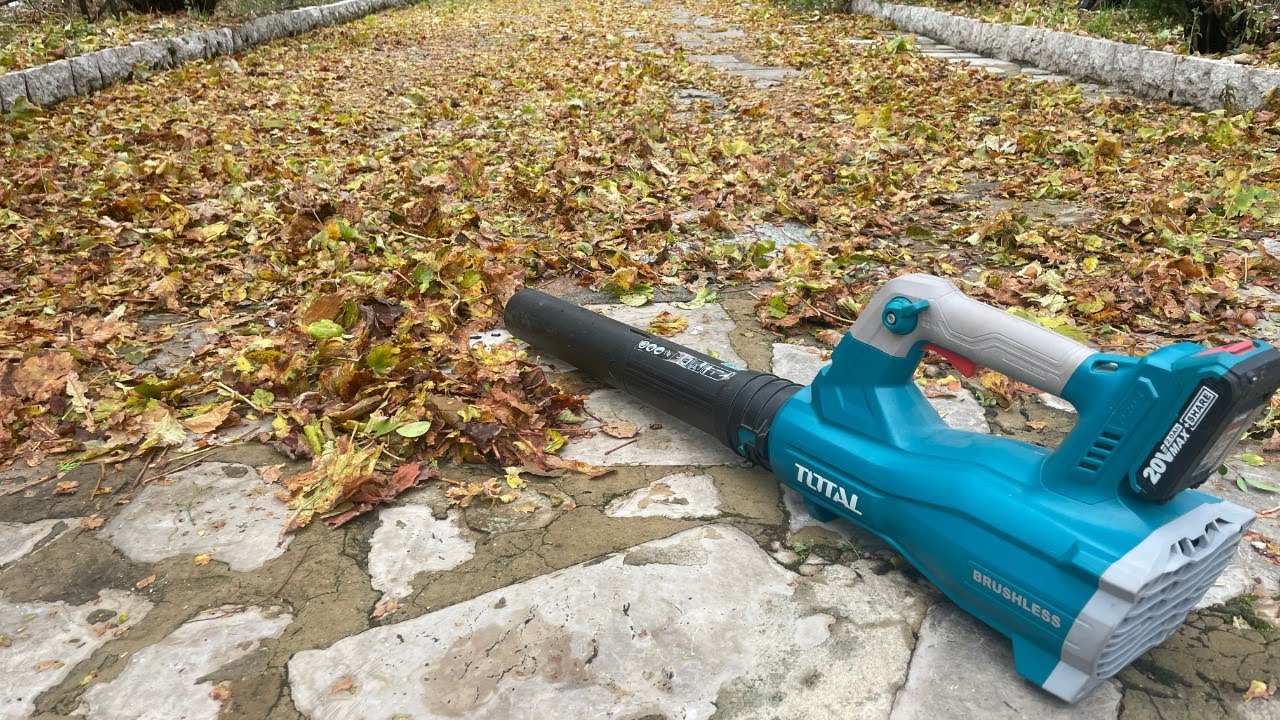 Cordless blower to remove stubborn wet leaves from Total Tools