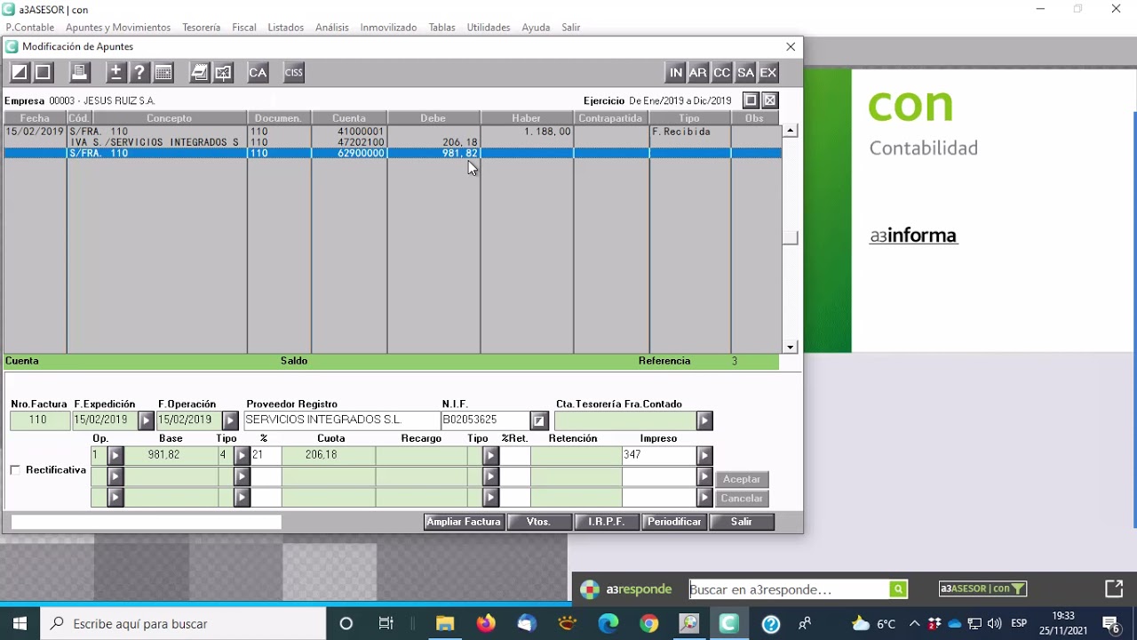 VIDEO factura recibida distintos tipos IVA