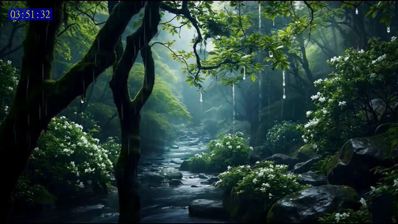 Relaxing Jungle Rainfall Over a Tropical River for Peace