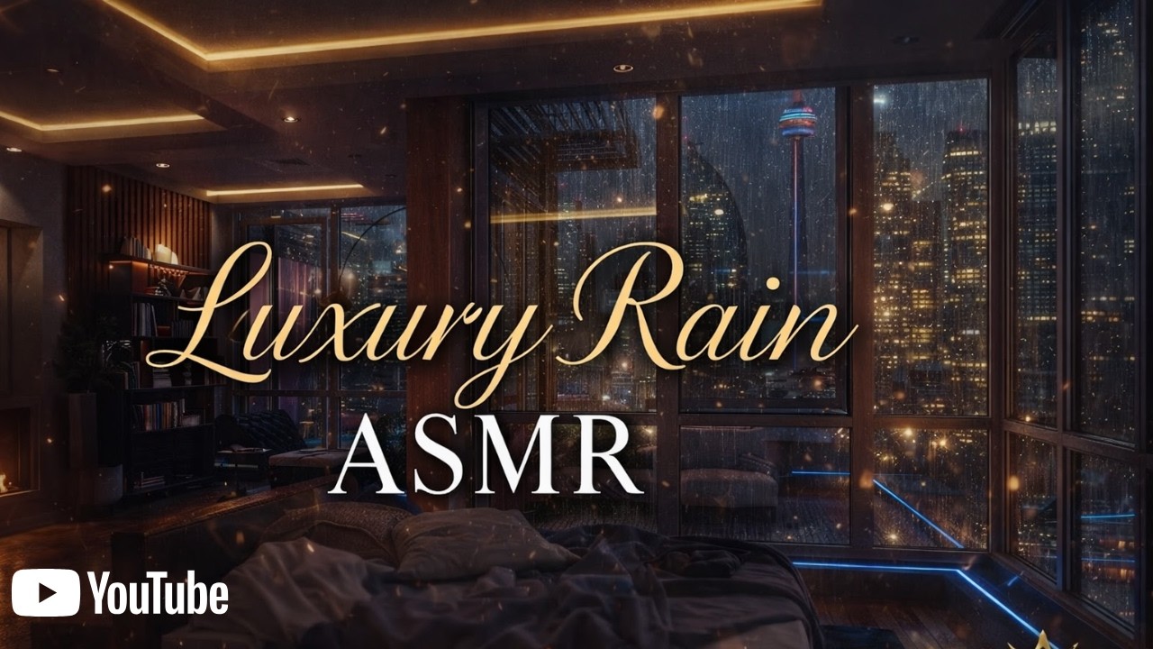 Luxury Living Room Fireplace & Rain ASMR | Deep Relaxation, Cozy Ambience