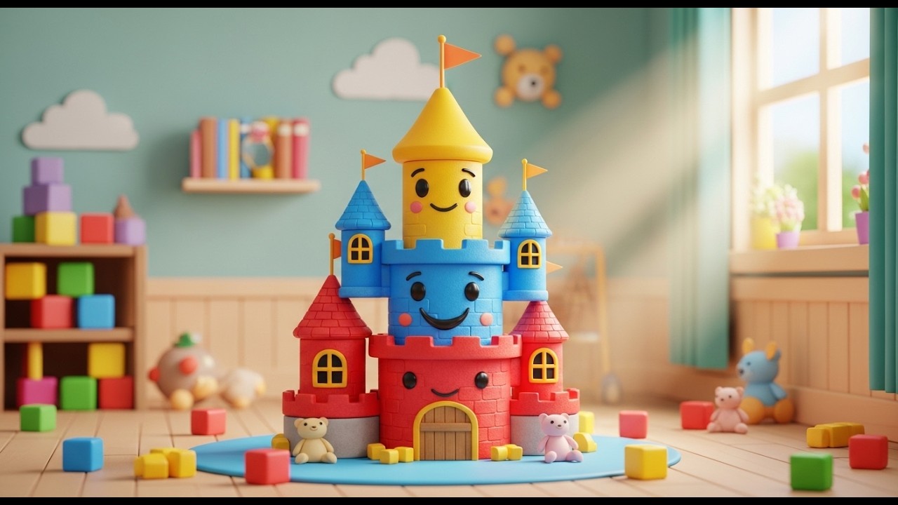 Trois petits châteaux jouets empilés | Chanson de construction pour enfants