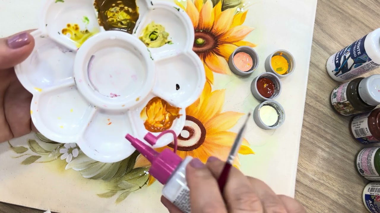 Como Pintar Arranjo de Girassóis em Ecobag- Clube Pintando Sonhos-  LIVE 71