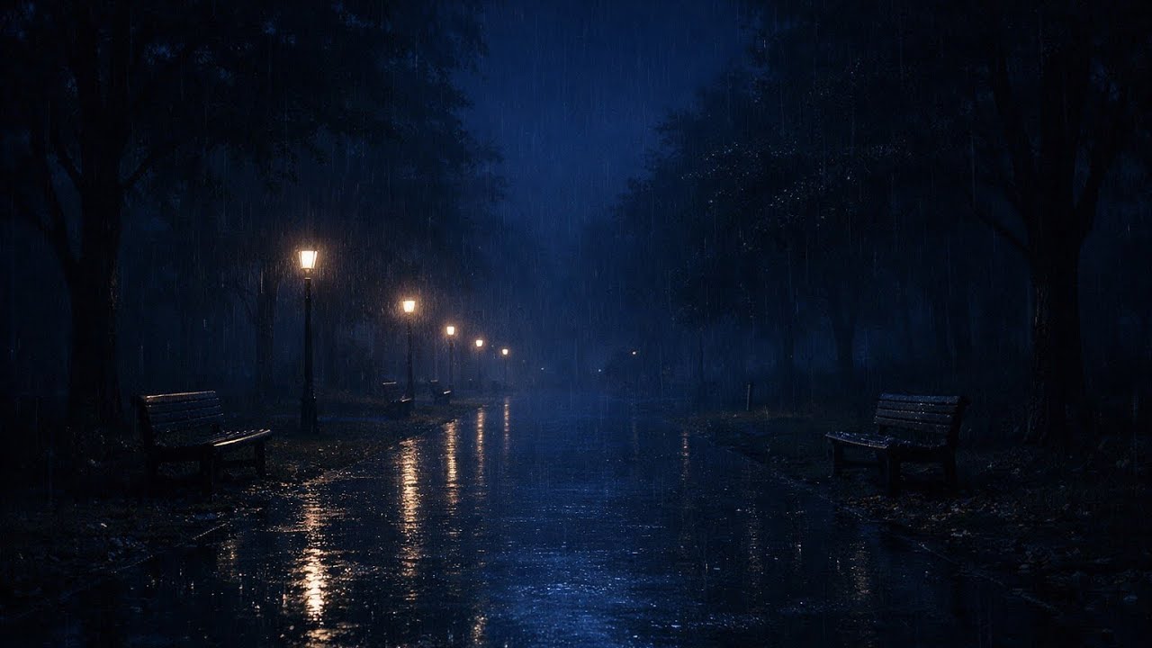 Peaceful Midnight Park Rain 🌧️ Relaxing Rain Sounds for Sleeping Fast