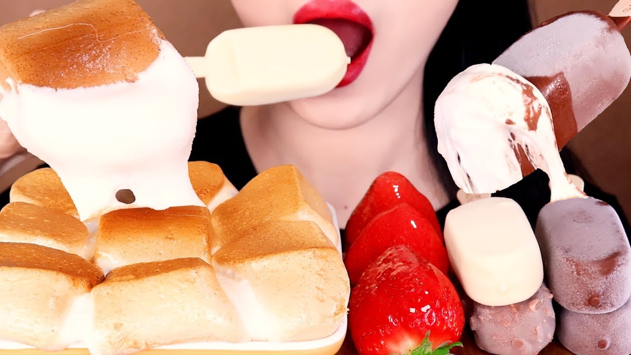 ASMR NUTELLA S'MORE DIP+CANDIED STRAWBERRY+MAGNUM ICE CREAM eating sounds MUKBANG스모어딥+딸기 탕후루+매그넘 먹방