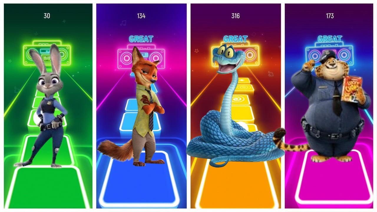 Zootopia Characters Dancing on Neon Tiles! Who Wins?