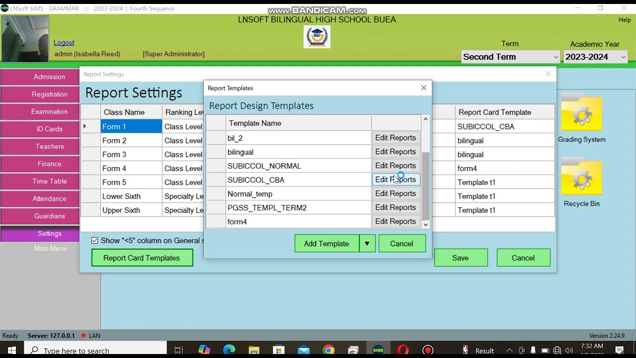 Exporting report card template